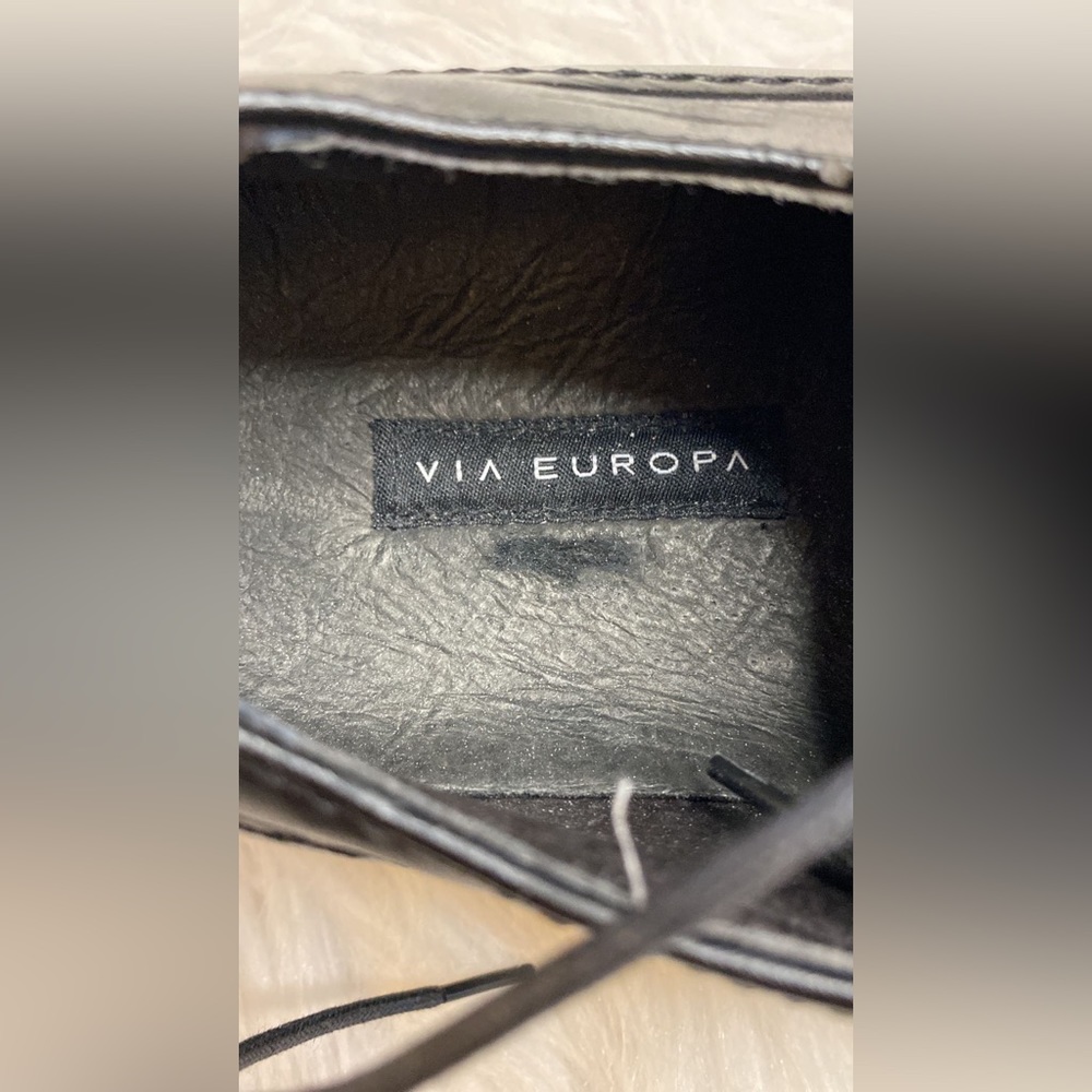 Via Europa Troy Black Leather Bicycle Toe Oxford Lace - Picture 7 of 9